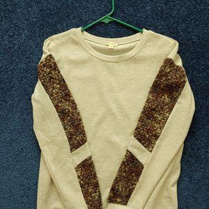 Hem & Thread Gray w/fuzzy brown arm patches Size small